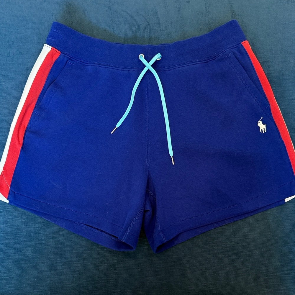 Polo by Ralph Lauren Women's Athletic Shorts in Blue with Red and White Stripes